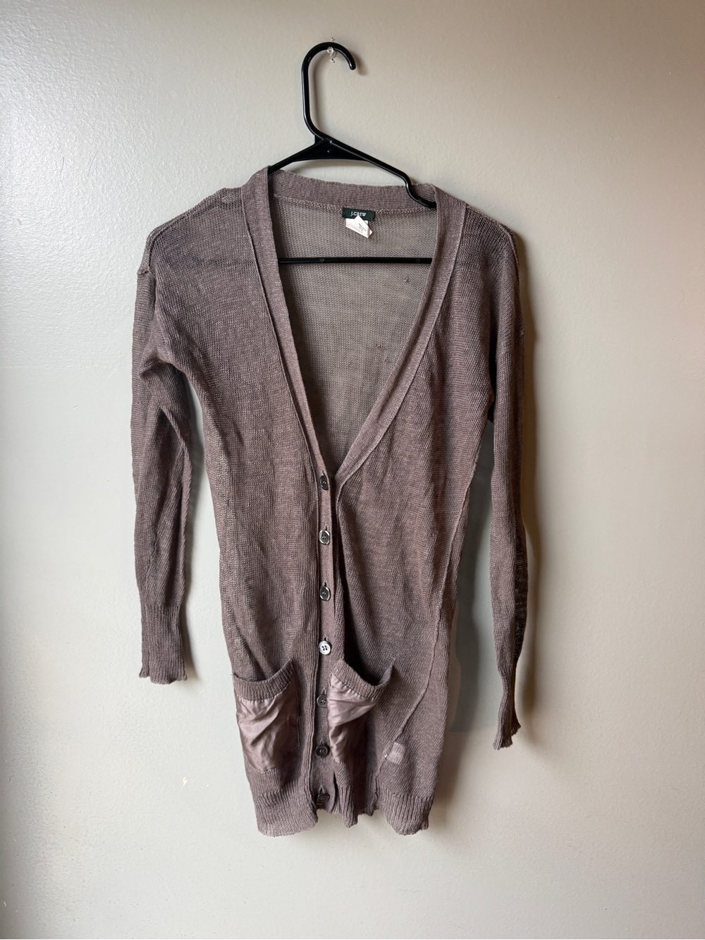 J.Crew Women’s Linen Silk Long Cardigan Sweater Size XS Brown Taupe